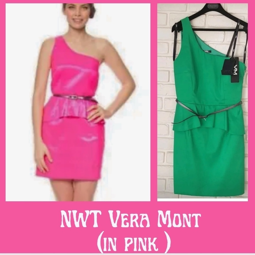 💞NWT,Vera Mont,Exotic Flavor,Single Shoulder, Brilliant Pink Cocktail Dress,8